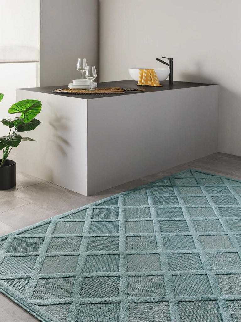 Tapis géométrique turquoise d'intérieur et d'extérieur 80x150 cm