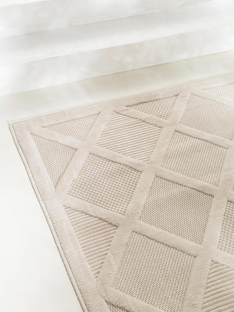 Tapis géométrique crème d'intérieur et d'extérieur 80x150 cm