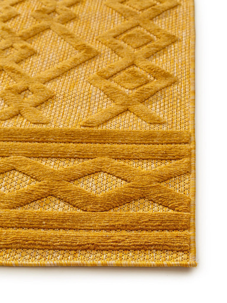 Tapis géométrique motif ethnique relief jaune d'intérieur et d'extérieur 80x150 cm