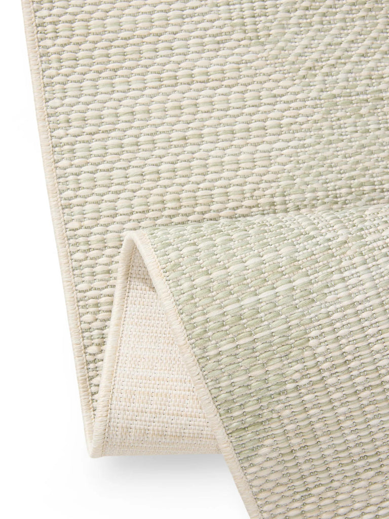 Tapis géométrique inspiration ethnique de couloir gris et vert d'intérieur et d'extérieur 80x250 cm