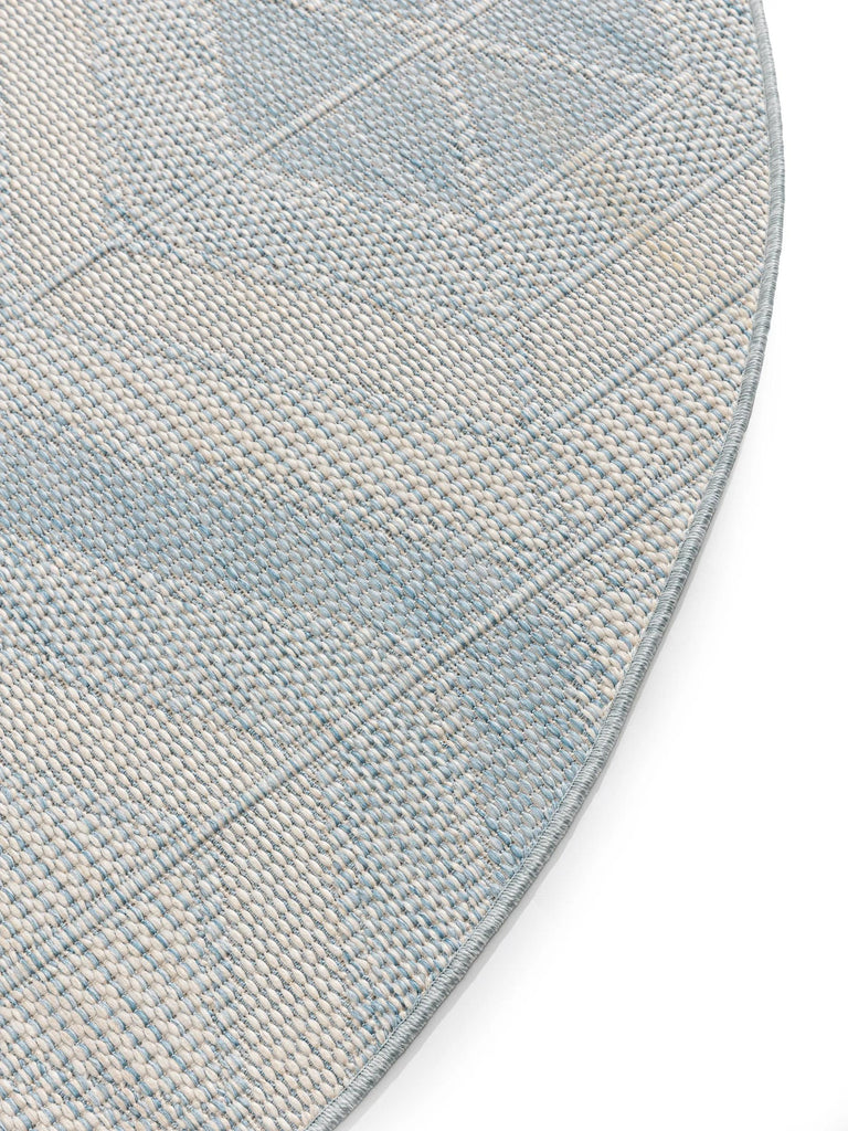 Tapis géométrique motif nid d'abeille rond bleu et beige d'intérieur et d'extérieur 200 cm de diamètre