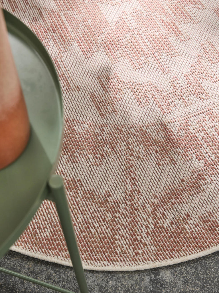 Tapis ethnique rond terracotta d'intérieur et d'extérieur 160 cm de diamètre