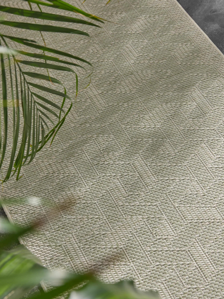 Tapis géométrique motif 3d de couloir gris et vert d'intérieur et d'extérieur 80x250 cm