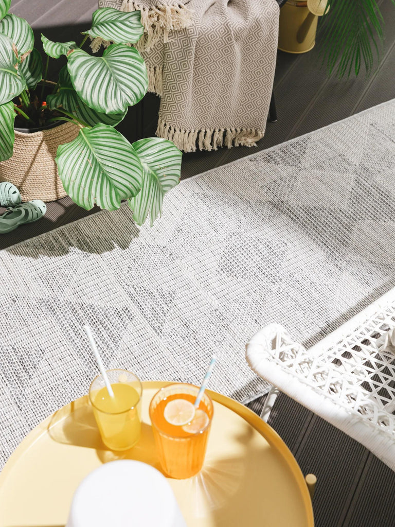 Tapis géométrique motif losange de couloir gris d'intérieur et d'extérieur 80x250 cm