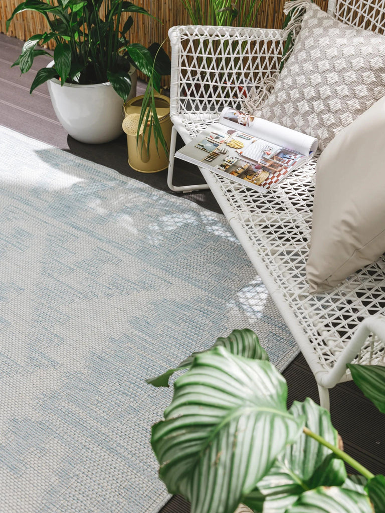 Tapis géométrique motif ethnique bleu d'intérieur et d'extérieur 120x170 cm