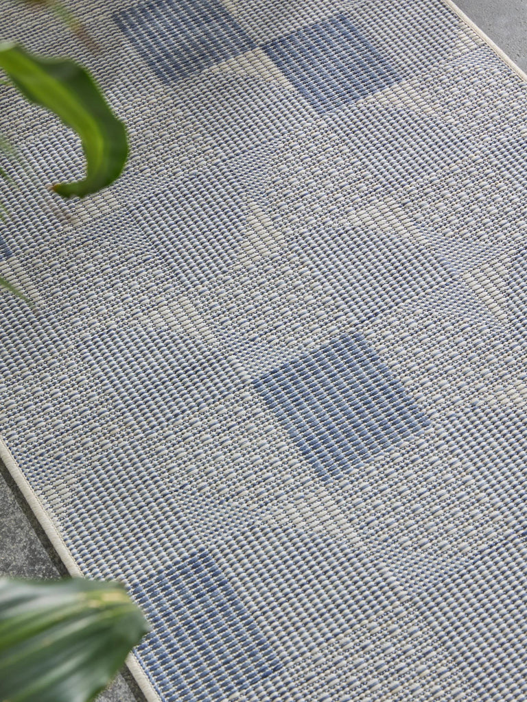 Tapis patchwork de couloir bleu et gris d'intérieur et d'extérieur 80x250 cm