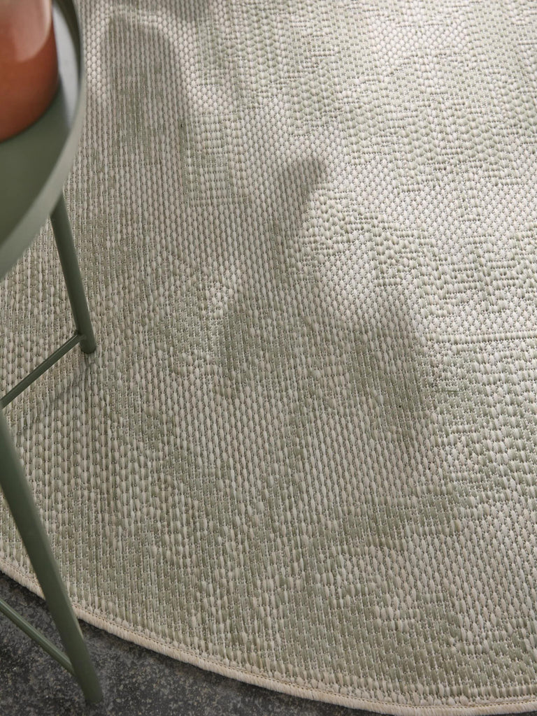 Tapis ethnique rond vert et gris d'intérieur et d'extérieur 160 cm de diamètre