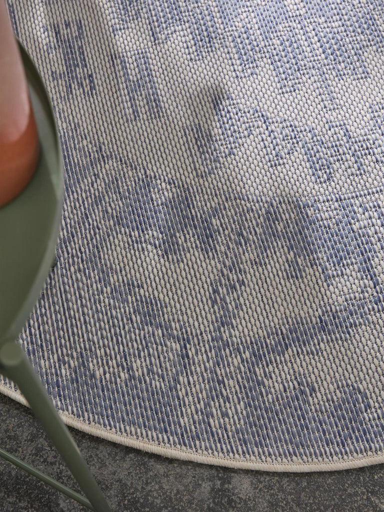 Tapis ethnique rond gris et bleu d'intérieur et d'extérieur 200 cm de diamètre