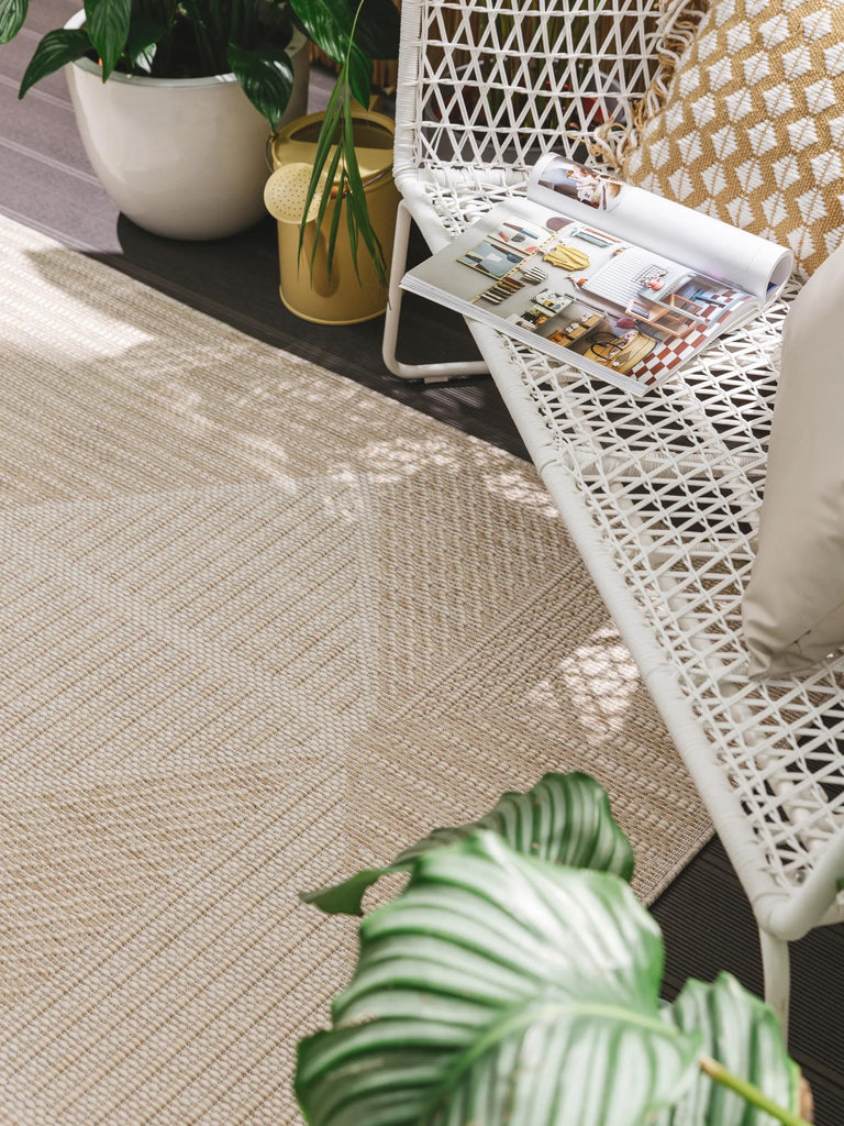 Tapis géométrique motif losange crème d'intérieur et d'extérieur 80x150 cm