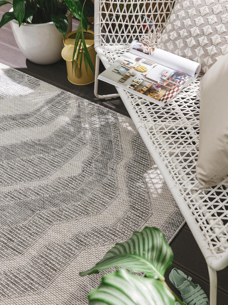 Tapis géométrique rayé gris d'intérieur et d'extérieur 80x150 cm