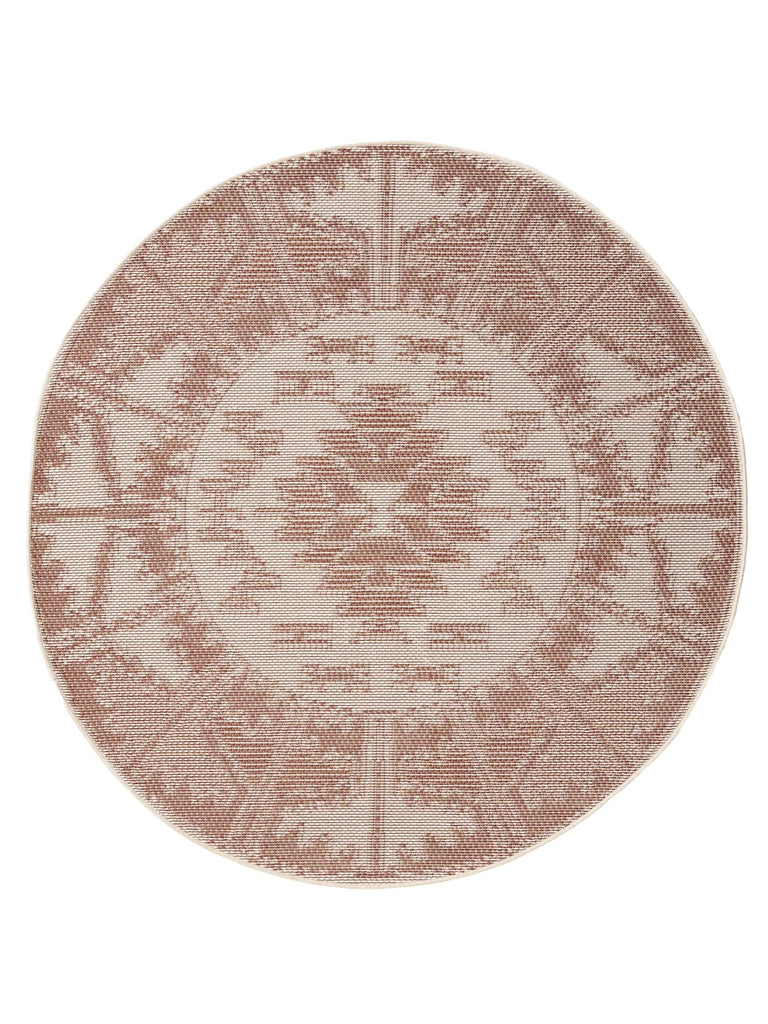 Tapis ethnique rond terracotta d'intérieur et d'extérieur 200 cm de diamètre