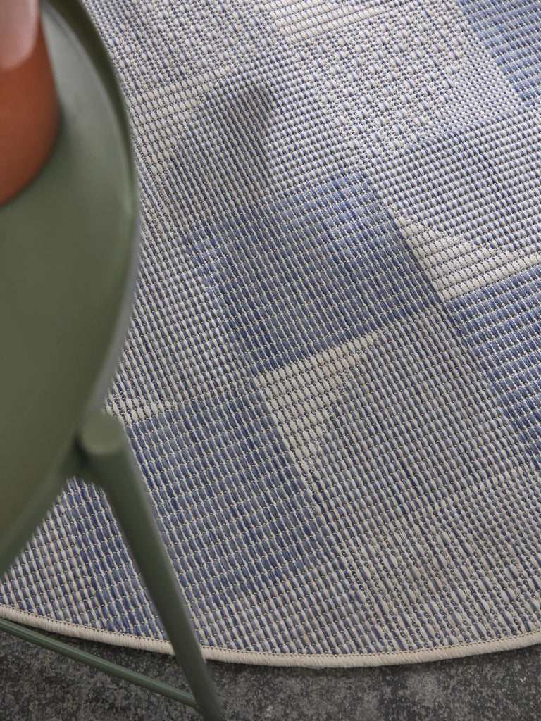 Tapis patchwork rond bleu et gris d'intérieur et d'extérieur 200 cm de diamètre