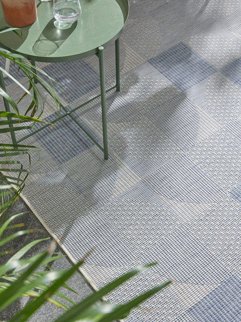 Tapis patchwork bleu et gris d'intérieur et d'extérieur 140x200 cm