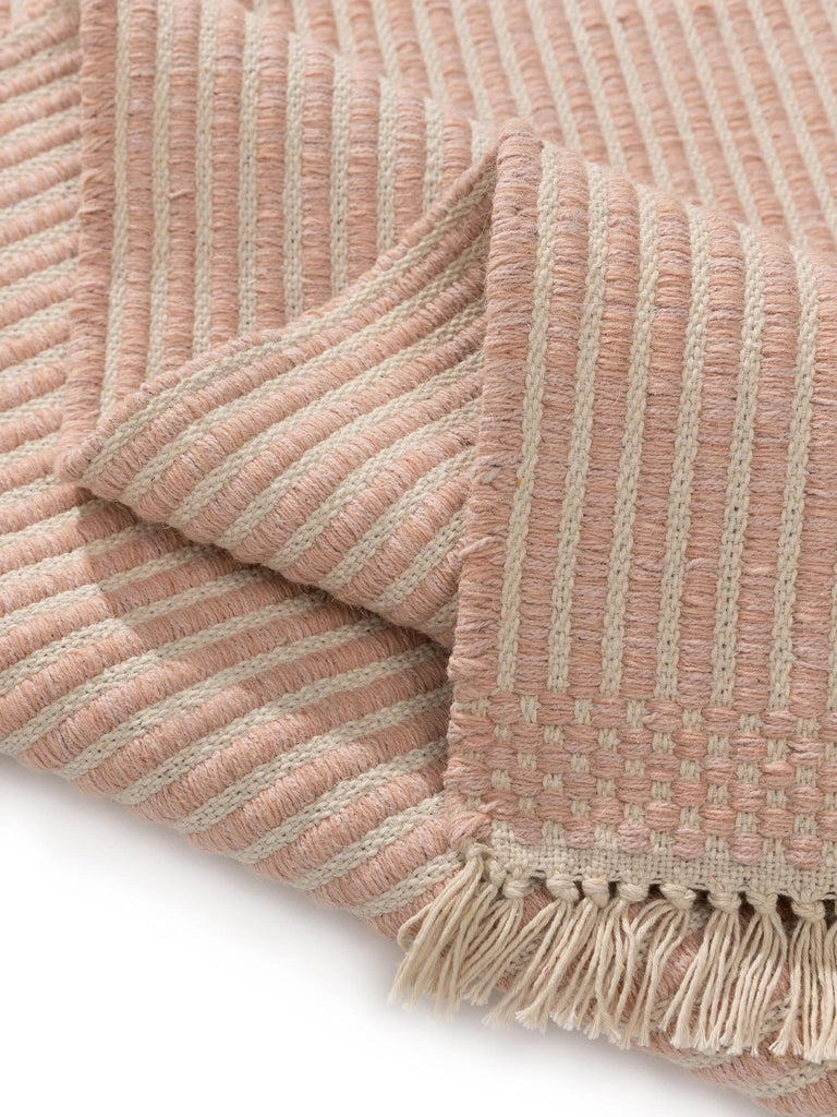 Tapis kilim rayé enfant rose en coton 90x130 cm