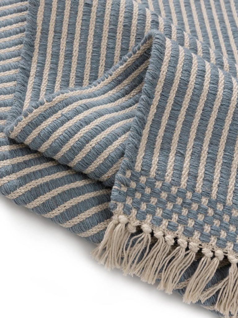 Tapis kilim rayé enfant bleu en coton 90x130 cm