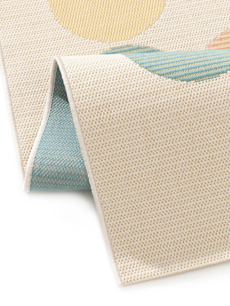 Tapis géométrique motif cercle vert d'eau et beige d'intérieur et d'extérieur 80x150 cm