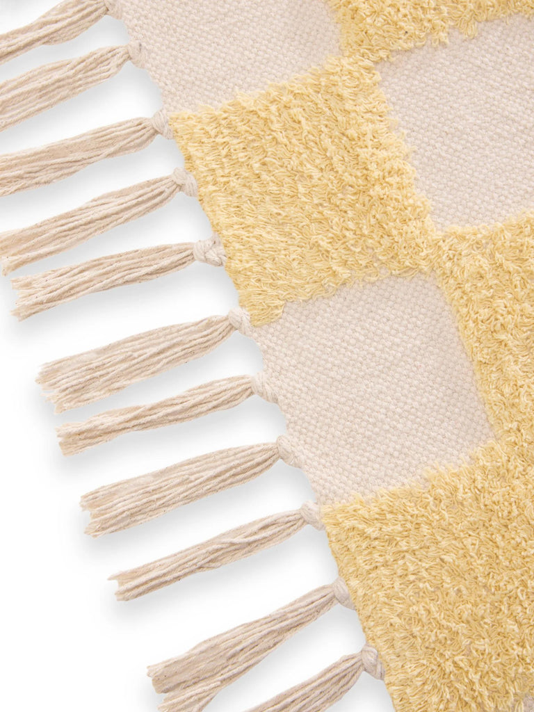 Tapis géométrique damier épais enfant jaune et blanc en coton 120x170 cm