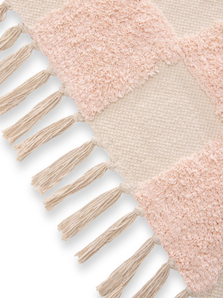 Tapis géométrique damier épais enfant rose et blanc en coton 160x230 cm