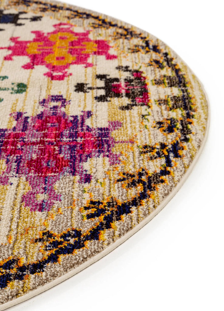 Tapis ethnique rond multicolore et beige 120 cm de diamètre
