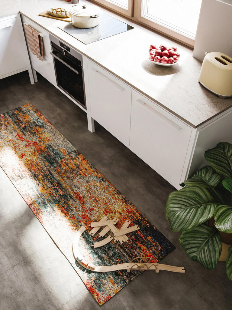 Tapis contemporain style peinture de couloir multicolore d'intérieur et d'extérieur 70x240 cm