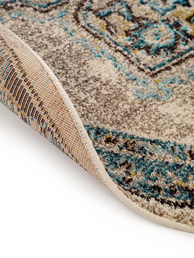 Tapis oriental rond beige et bleu 180 cm rund