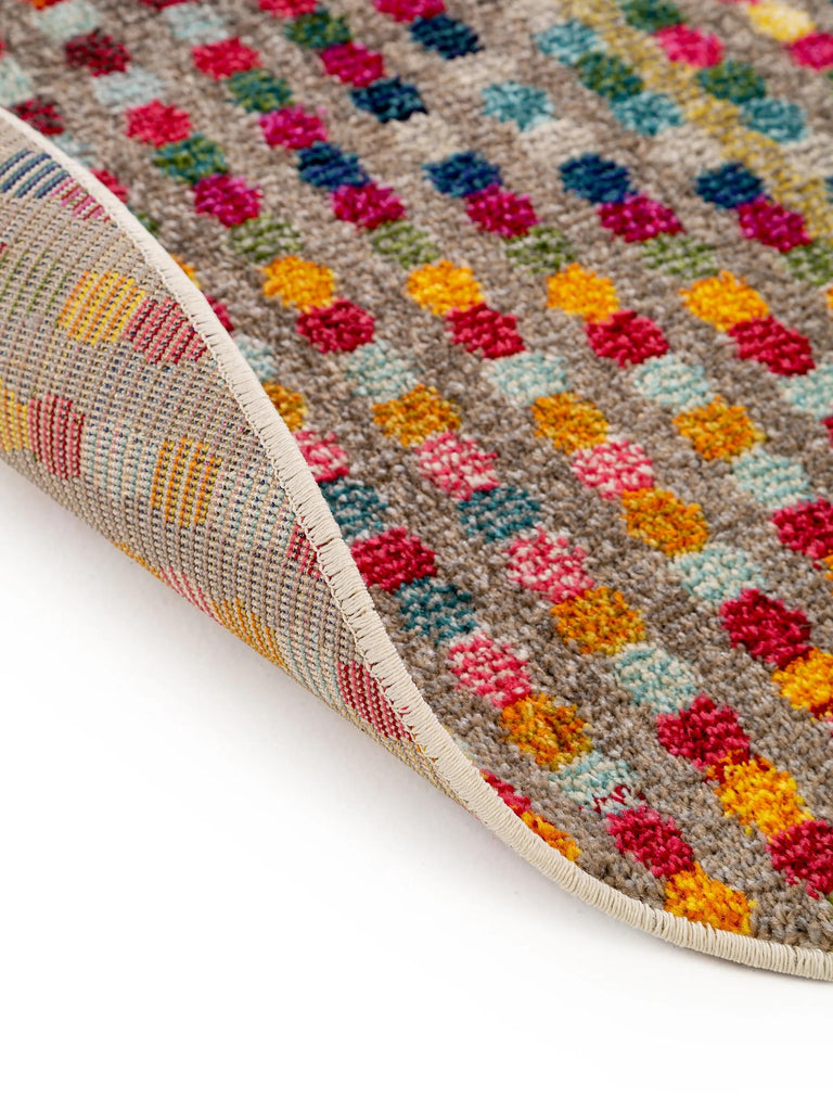 Tapis ethnique motif losange rond multicolore 120 cm de diamètre