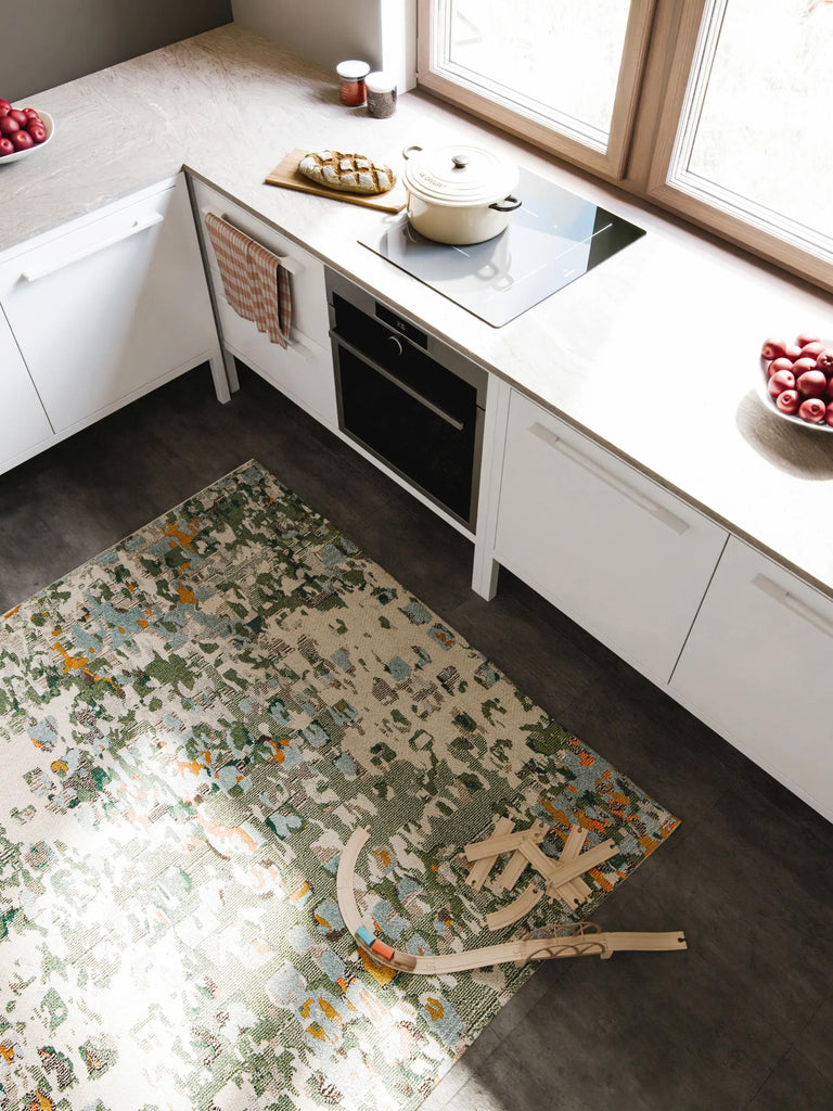 Tapis patchwork contemporain carré multicolore 200x200 cm