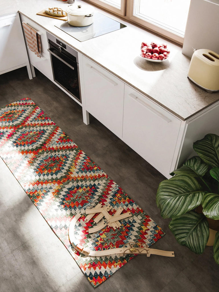 Tapis contemporain ethnique de couloir multicolore 80x300 cm