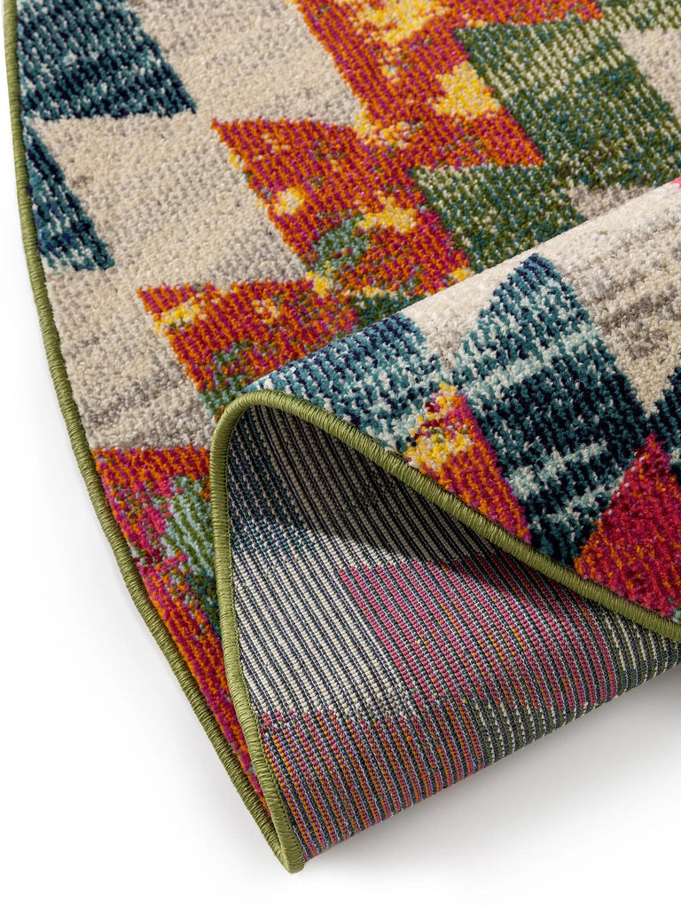 Tapis contemporain ethnique rond multicolore 200 cm de diamètre