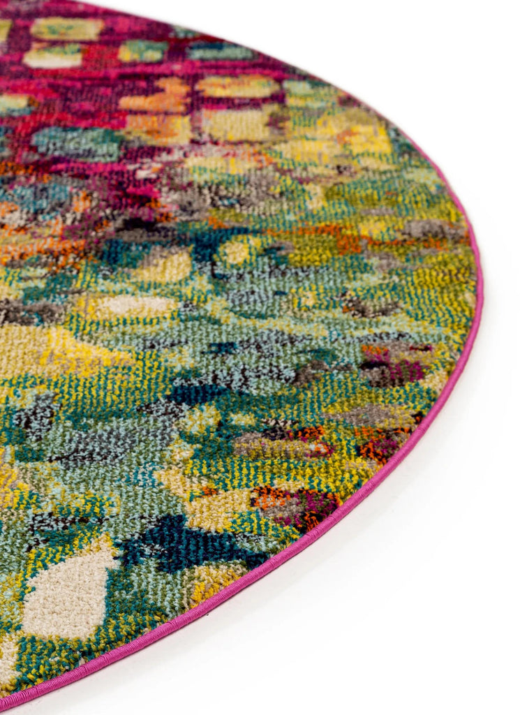 Tapis patchwork style peinture rond multicolore 120 cm de diamètre