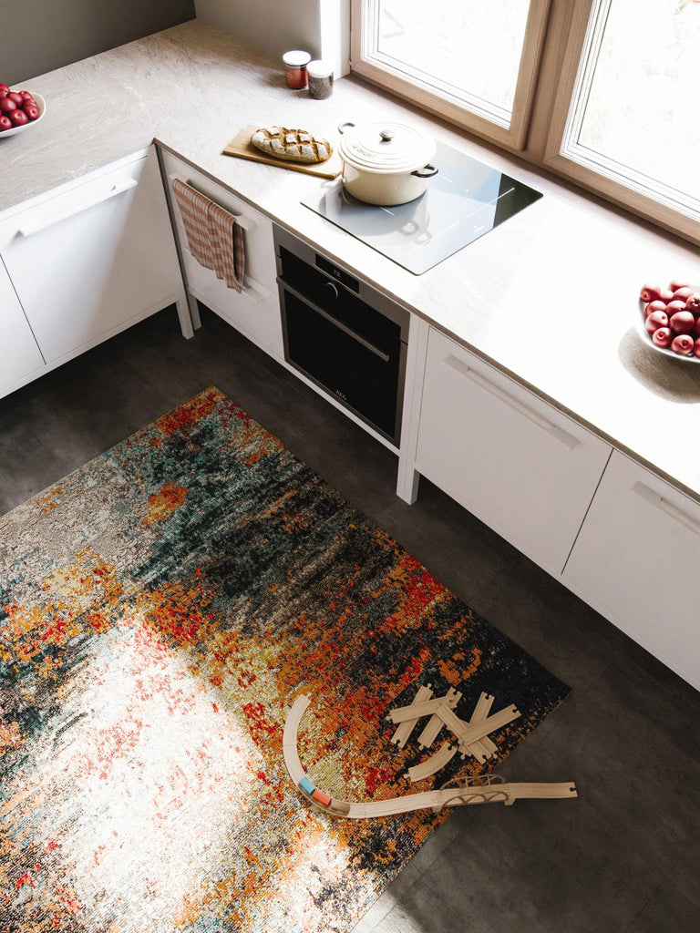 Tapis contemporain style peinture carré multicolore 200x200 cm