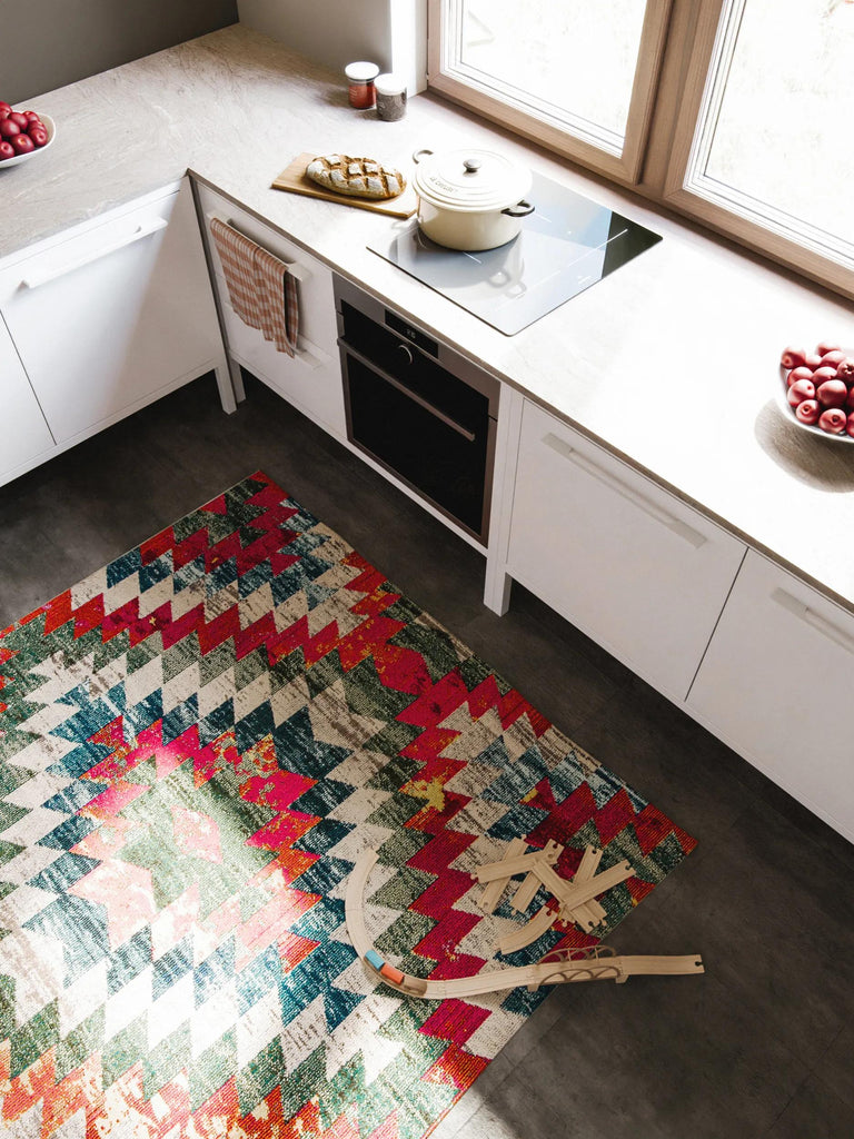 Tapis contemporain ethnique carré multicolore 200x200 cm