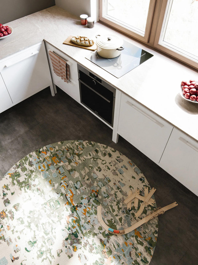 Tapis patchwork contemporain rond multicolore 200 cm de diamètre