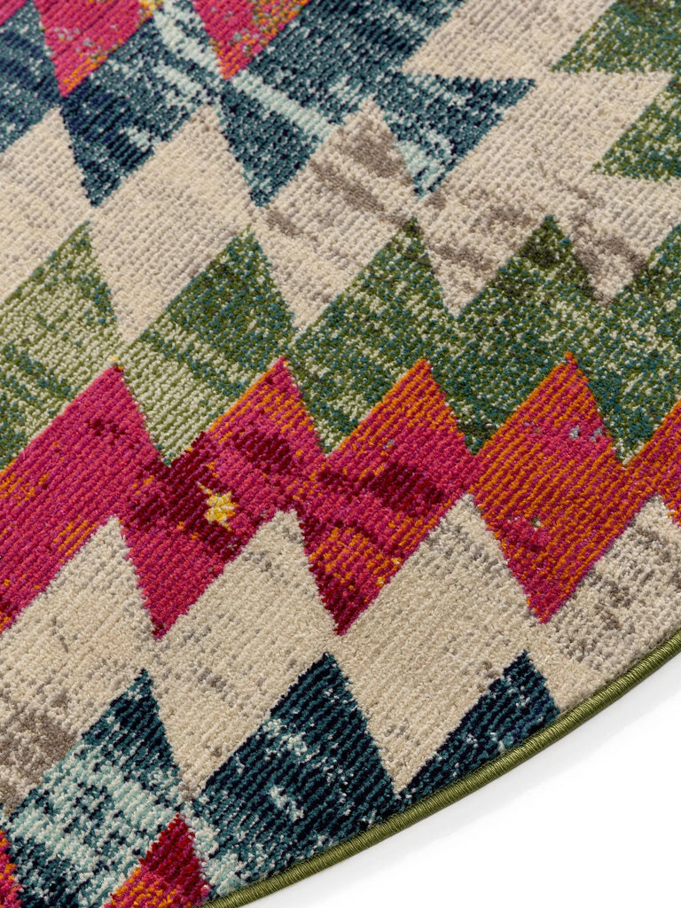 Tapis contemporain ethnique rond multicolore 160 cm de diamètre