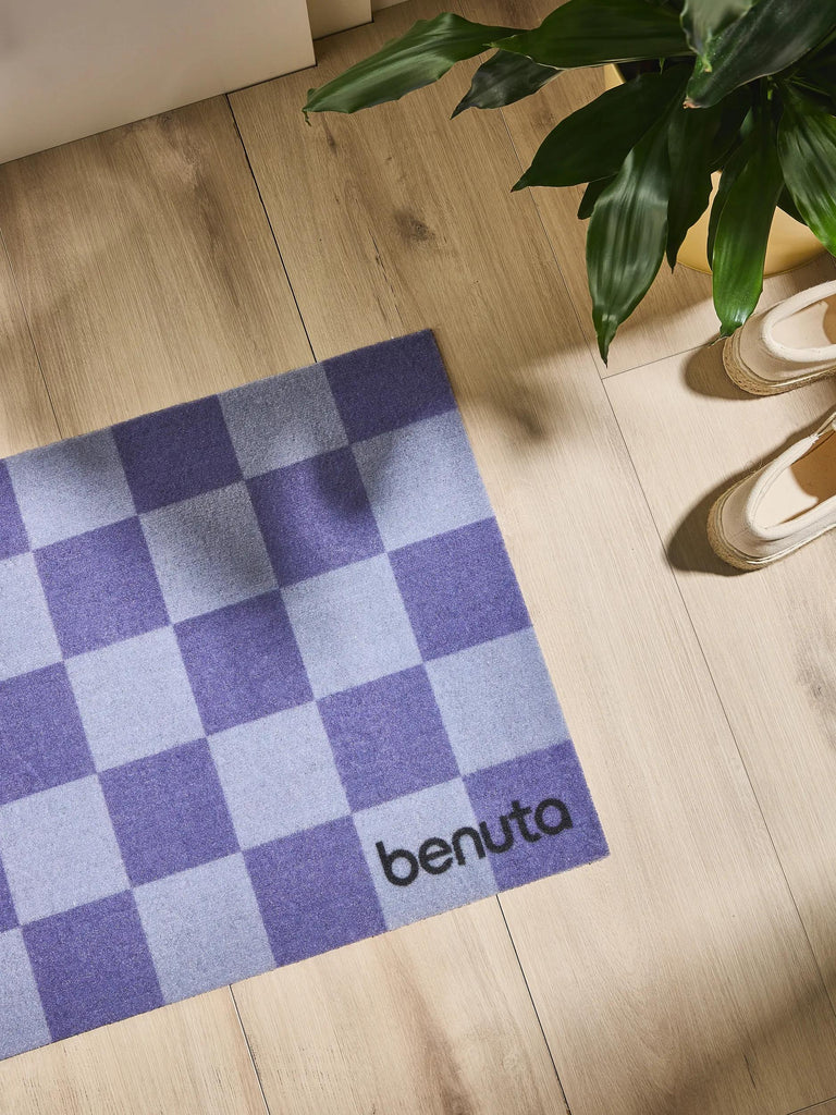 Paillasson géométrique damier violet 50x80 cm