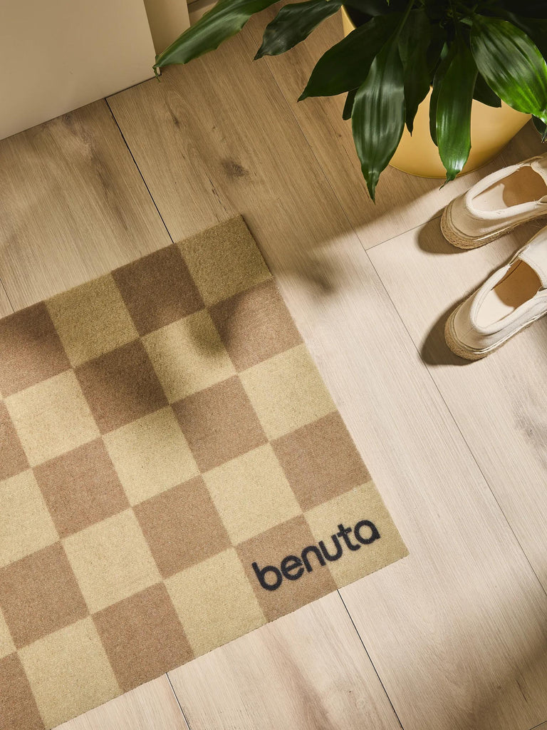 Paillasson géométrique damier marron 50x80 cm