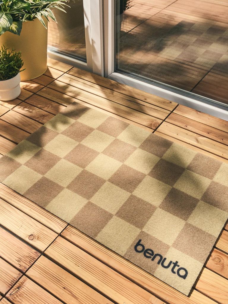 Paillasson géométrique damier marron 50x80 cm