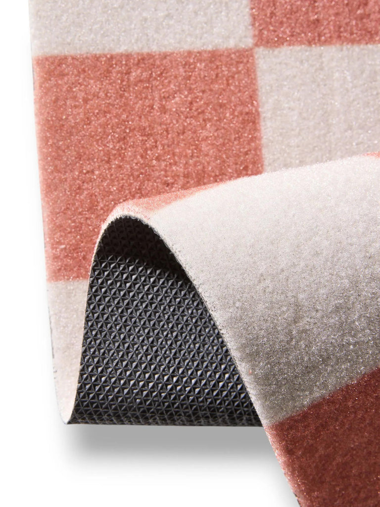Paillasson géométrique damier terracotta et blanc 50x80 cm