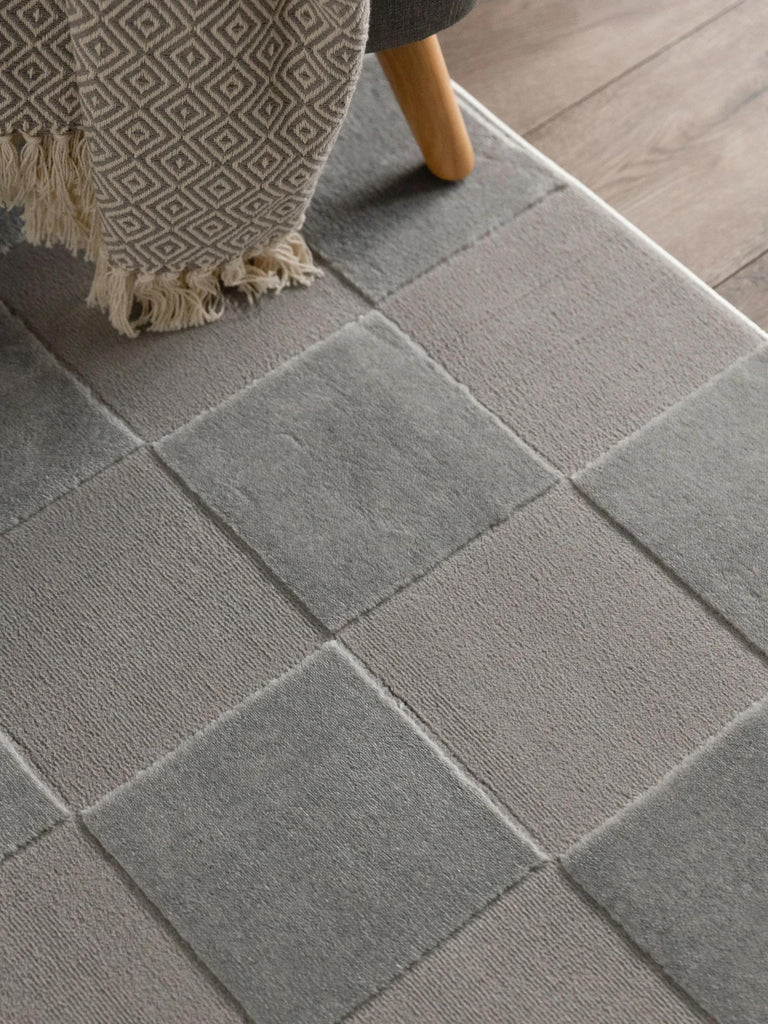 Tapis géométrique motif carré relief gris 160x230 cm