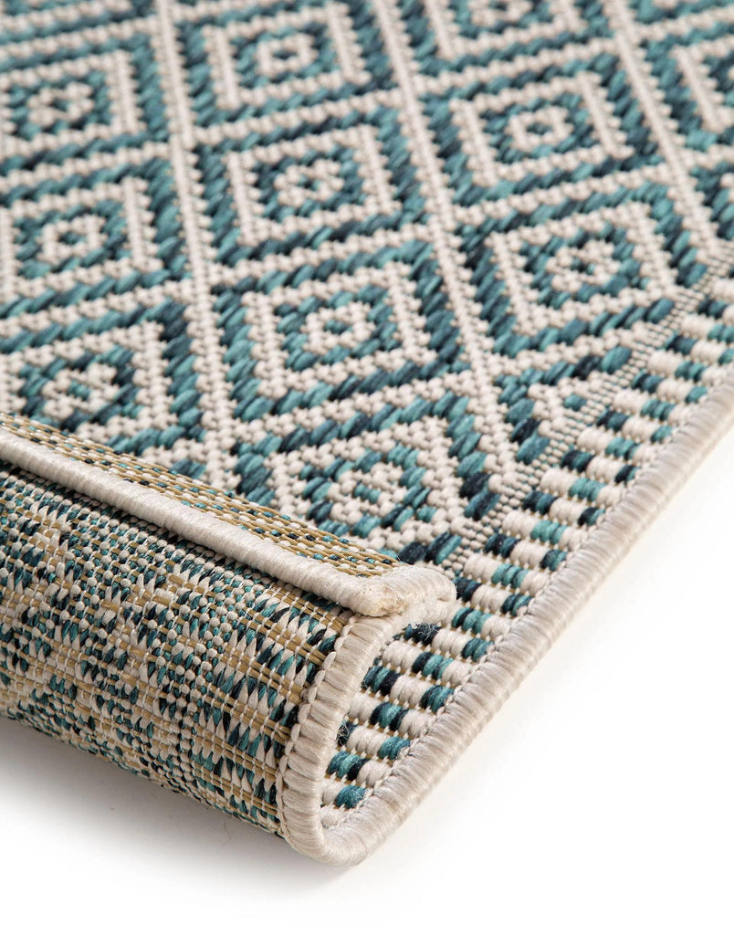 Tapis ethnique motif géométrique de couloir bleu d'intérieur et d'extérieur 80x240 cm