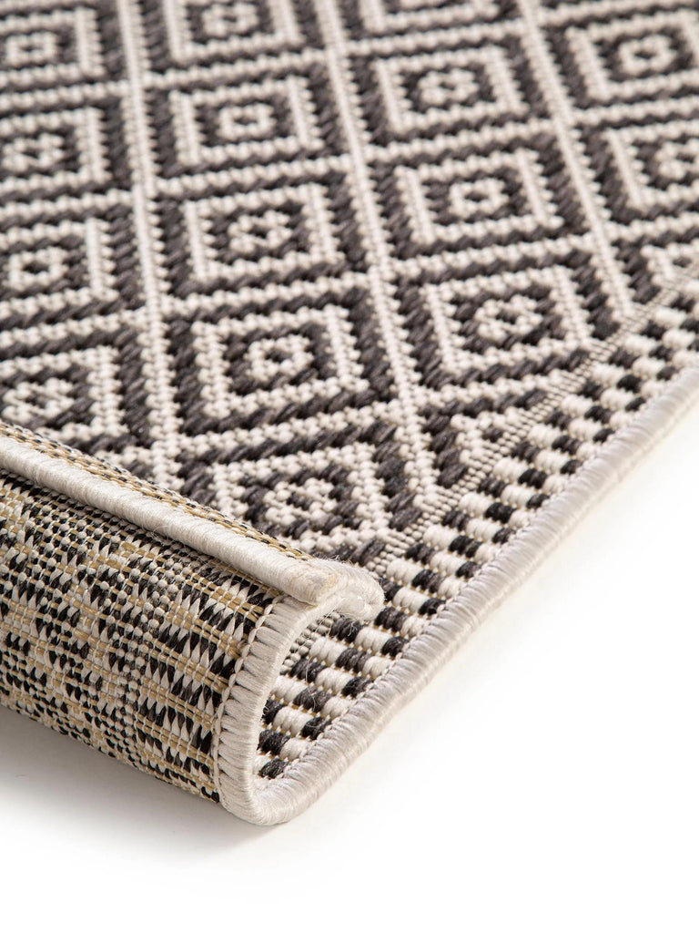 Tapis ethnique motif géométrique de couloir blanc et noir d'intérieur et d'extérieur 80x240 cm