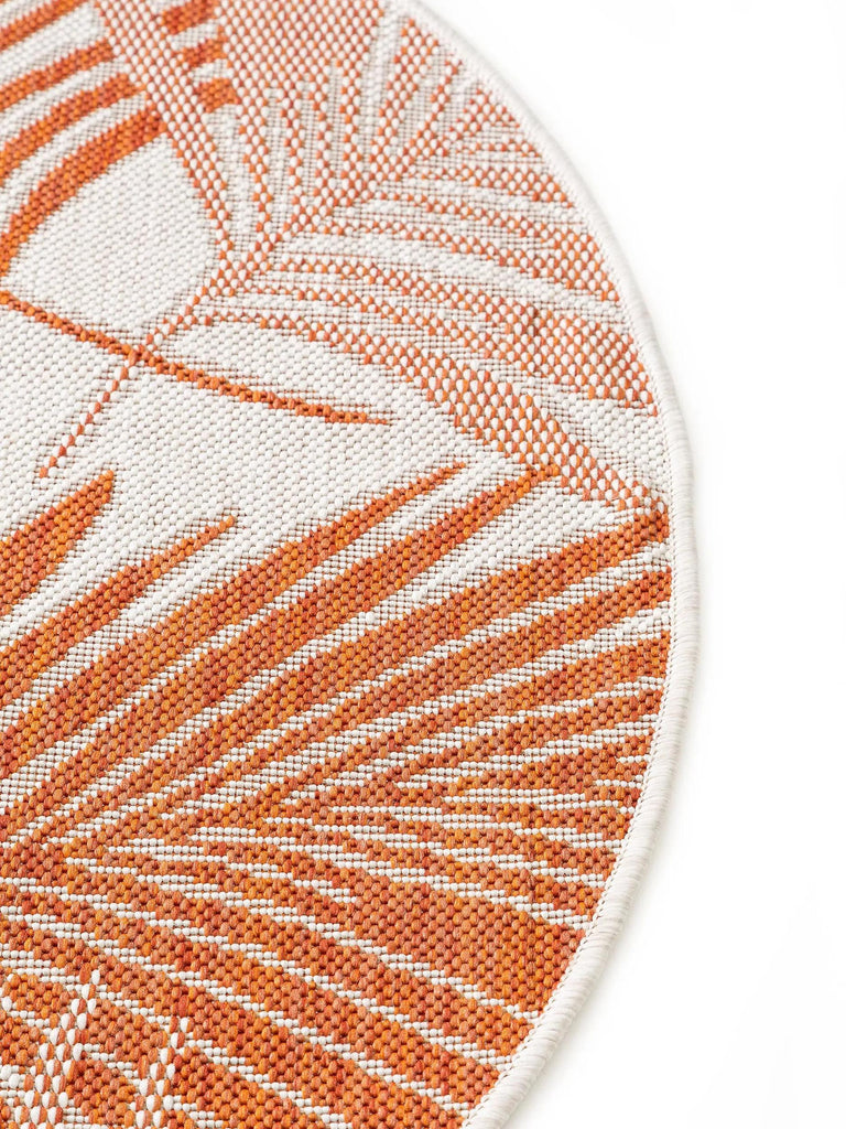 Tapis moderne motif feuille rond orange d'intérieur et d'extérieur 120 cm de diamètre