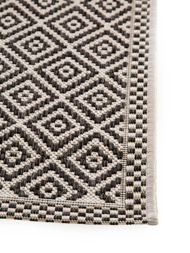 Tapis ethnique motif géométrique de couloir blanc et noir d'intérieur et d'extérieur 80x240 cm
