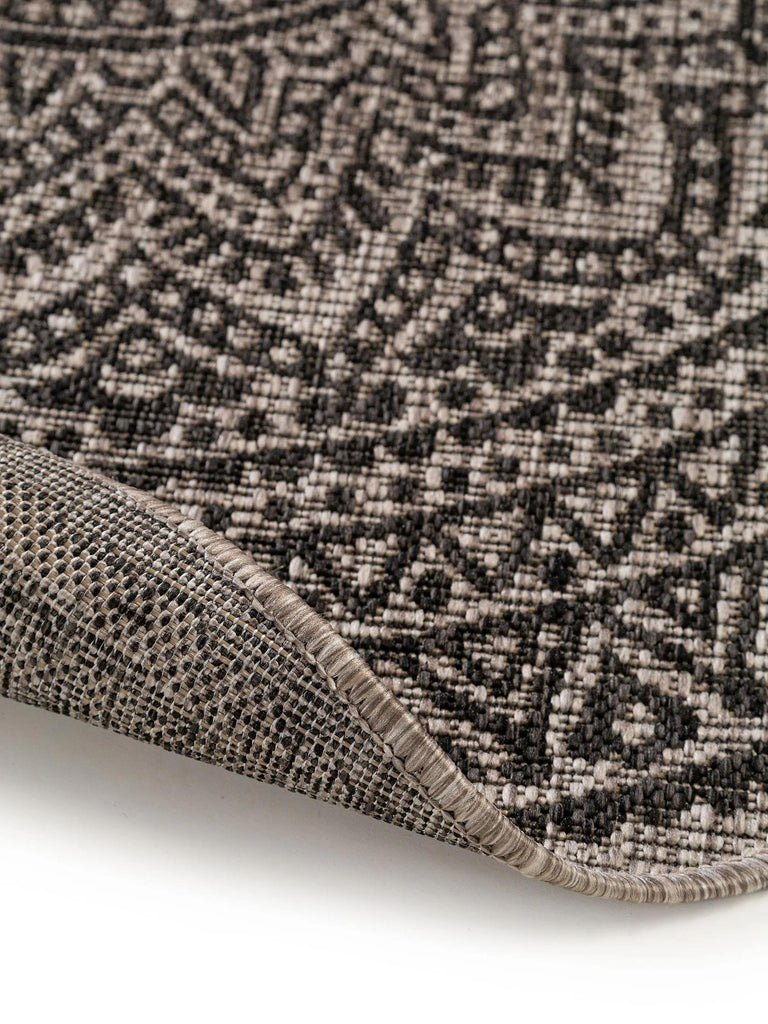 Tapis bohème motif mandala rond beige et marron d'intérieur et d'extérieur 150 cm de diamètre