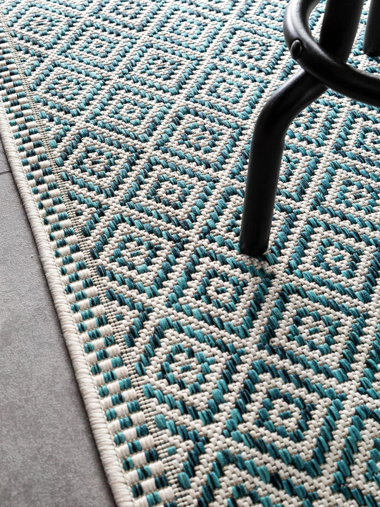 Tapis ethnique motif géométrique de couloir bleu d'intérieur et d'extérieur 80x240 cm