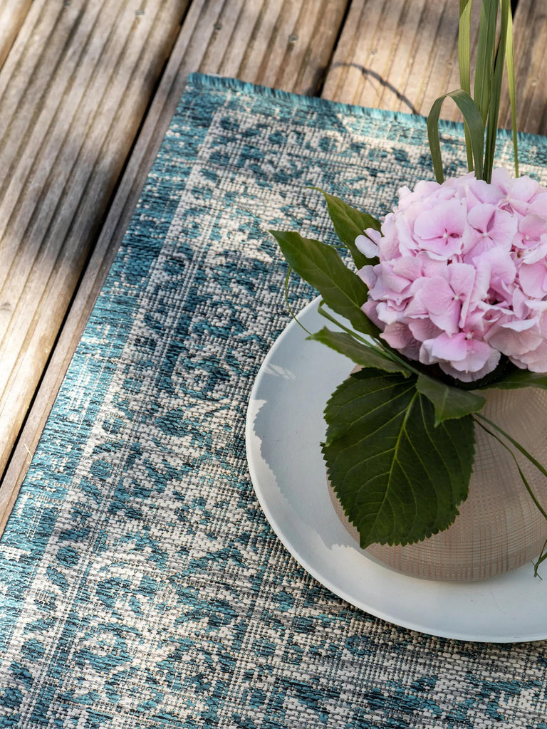 Tapis oriental vintage bleu d'intérieur et d'extérieur 240x340 cm