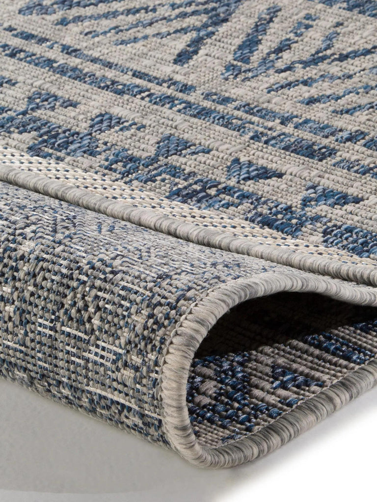 Tapis ethnique motif géométrique bleu et gris d'intérieur et d'extérieur 80x150 cm