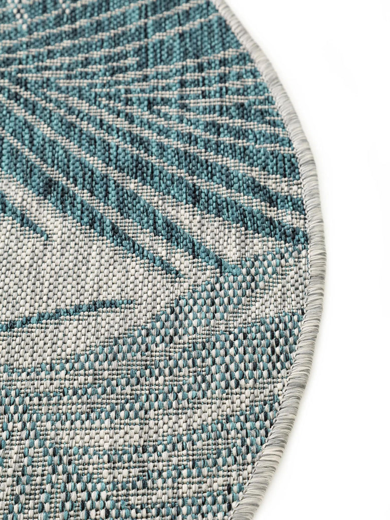 Tapis moderne motif feuille rond bleu et gris d'intérieur et d'extérieur 150 cm de diamètre