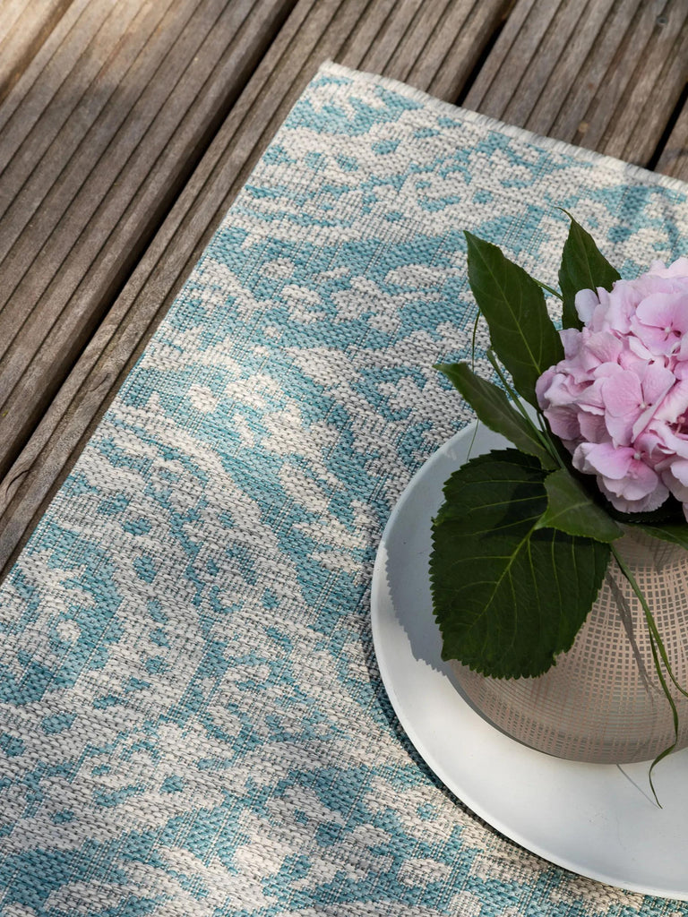 Tapis vintage oriental bleu et beige d'intérieur et d'extérieur 80x150 cm