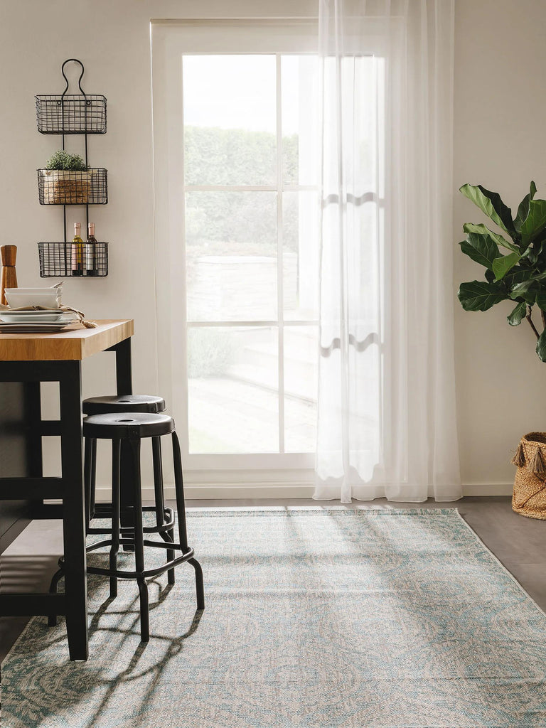 Tapis vintage oriental bleu et beige d'intérieur et d'extérieur 300x400 cm